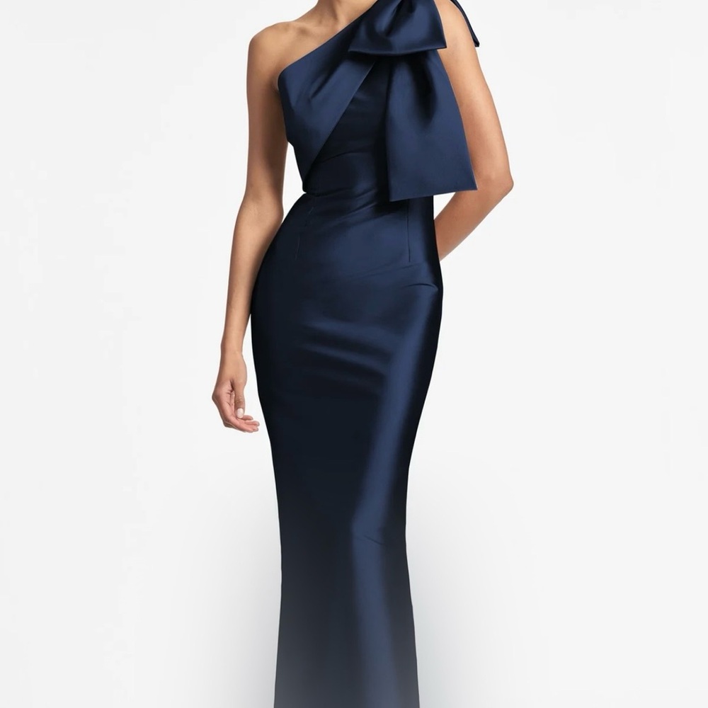 Sachin + Babi One-Shoulder Bow Bonnie Gown Night Sky Size 6 Dry Cleaned